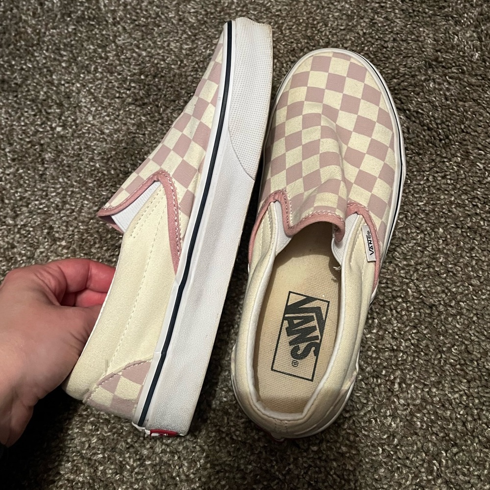 VANS Peachy Pink Checkered Slip Ons Women’s Size 6.5